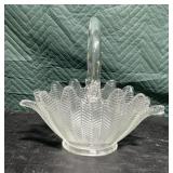 Vintage Feather Fern Herringbone Clear Glass 11"