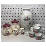 Set of Coffee Mugs, Shakers, Canisters & Vase