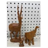 Wood Carved Antelopes & Elephant