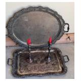 Silver plated Serving trays & candle holders