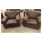 Matching Pair of Brown Leather Arm Chairs