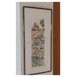 Small Framed Village Landscape Art 8.5x4