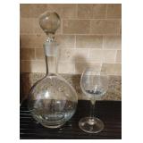 Decanter Bottle w/Etched Lines & Matching Wine