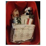Tote of Christmas Linens & Decor