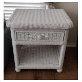White Wicker Night Stand w/ Drawer