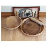 Wood Rolling Pin, Plates, Salad Bowl & More