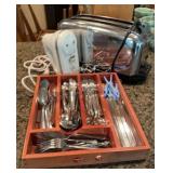 Assorted flatware & kitchen appliances