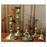 Assorted Brass Candlestick Holders and Bud Vase