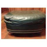 Dark Green Leather Ottoman 16x28x19