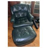 Elmo Dark Green Leather Arm Chair & Ottoman