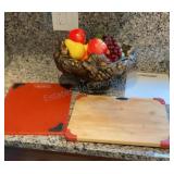 Large ceramic fruit bowl with plastic fruit and 3