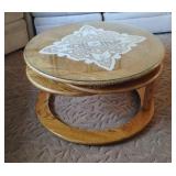 Oak Tiered Swivel Table w/Glass Top Protector