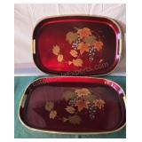 Serving trays. Red lacquer with grape vine