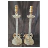 Mid-century clear glass candlestick table lamps