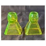 Uranium glass tapered candle holders. Each is