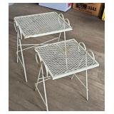 Mid-century modern white wrought iron and mesh