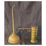Metal oil can and brass finger pump oil can. Both