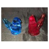 Hand blown glass birds.  Bluebird and Cardinal.