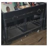 LP display rack with storage underneath. On