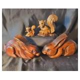 Mid-century Japanese hand-carved wooden figurines