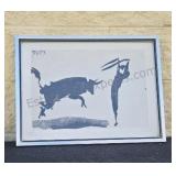 Framed abstract bullfighter and bull in Black