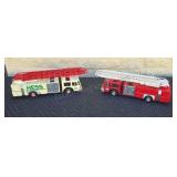Vintage Hess Plaster toy fire trucks.