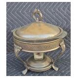 Round silver plague chafing dish with glass