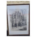 Framed pencil drawing of a Gothic Cathedral.