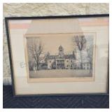 Framed and matted pencil etching of Maryland