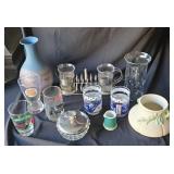 Miscellaneous glass, steel and ceramic items.