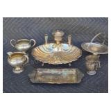 Assorted silver plated dishes.