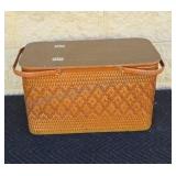 Picnic basket. Wicker design outside, Layered
