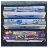 Collectible fuel storage tanker die-cast trucks.
