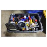 Tote of assorted cleaners etc