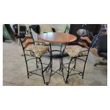 Wrought iron high top table and 2 chairs