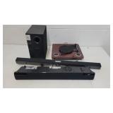 (2) soundboard, speaker and turntable