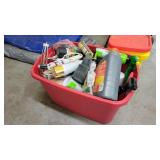 Tote of garage and automotive related items