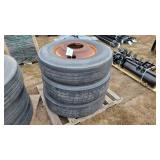 (3) 295/75R22.5 tires and rims