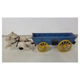 Cast iron horse-drawn farm wagon toy