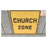 Church zone sign with glass reflectors