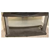 Black Laminated Wooden T V Stand W/ Glass Shelf