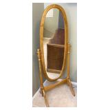 Wooden Frame Floor Standing Oval Mirror