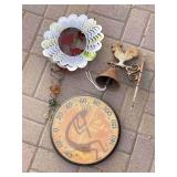 Outdoor Thermometer, Cast Metal Chicken Bell,