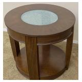 Wood And Fractured Glass Top End/ Side Table