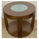 Wood And Fractured Glass Top End/ Side Table