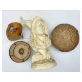 Natural Wood Nightlight, Baskets, Ceramic Bust