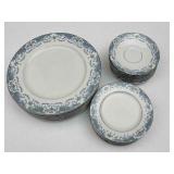 Japanese Fine China Dish Set Blue Floral Pattern