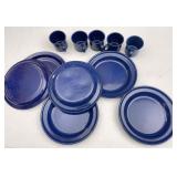 Blue Porcelain Enamel Plates, Mugs