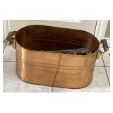 Copper Oval Fireplace Log Storage Bin W/ Handles