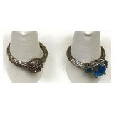 2pc Natural Stone Silver Rings